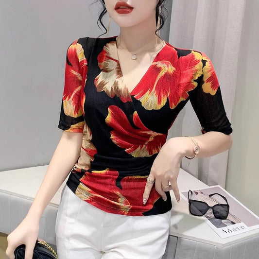 Serenya Printed V-Neck Tee