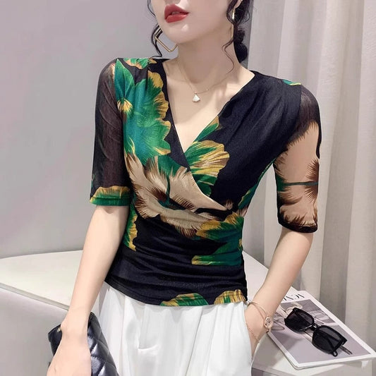 Serenya Printed V-Neck Tee