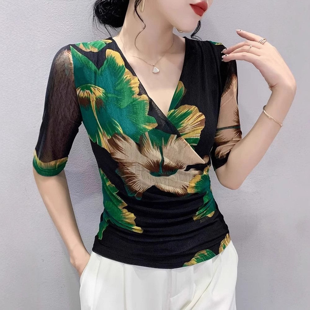 Serenya Printed V-Neck Tee