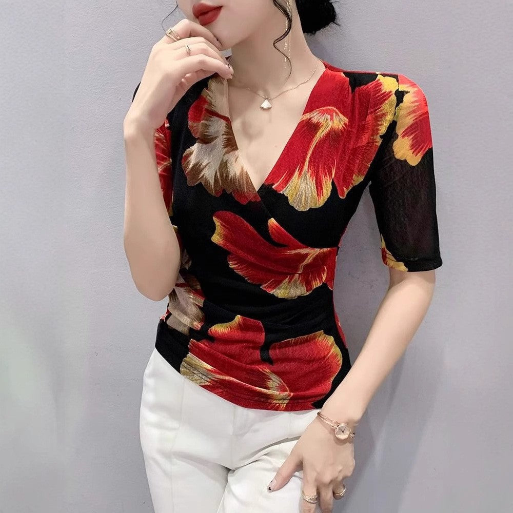 Serenya Printed V-Neck Tee